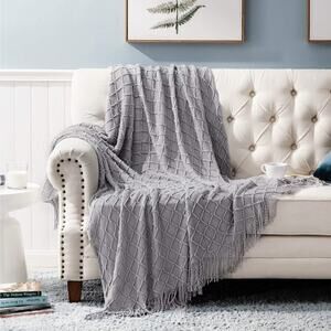 NEW Knit Lightweight Decorative Throw 100% Acrylic Ribbed Gray Blanket